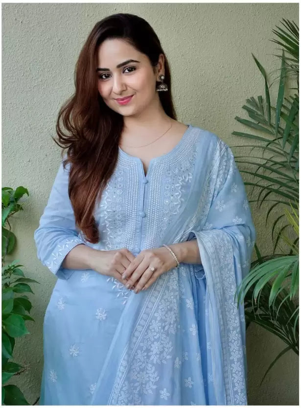 Embroidered Kurta Trouser Pant & Dupatta Set