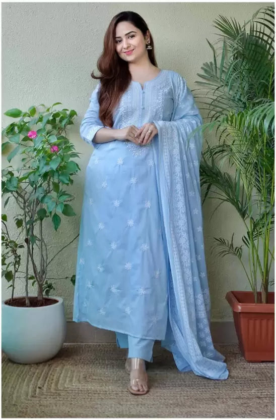 Embroidered Kurta Trouser Pant & Dupatta Set