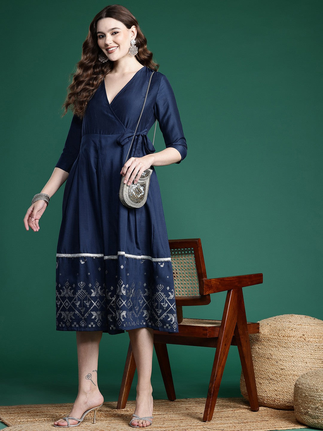 Ethnic Motifs Printed A-Line Midi Dress