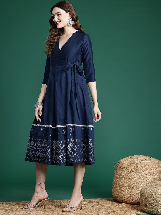 Ethnic Motifs Printed A-Line Midi Dress