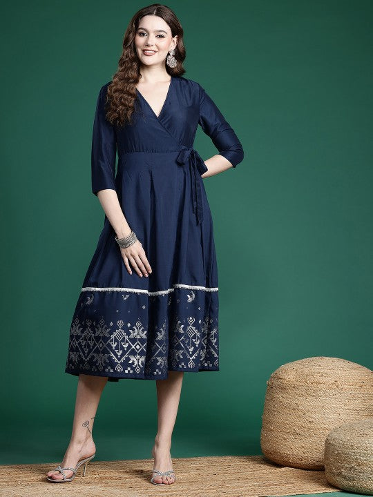 Ethnic Motifs Printed A-Line Midi Dress