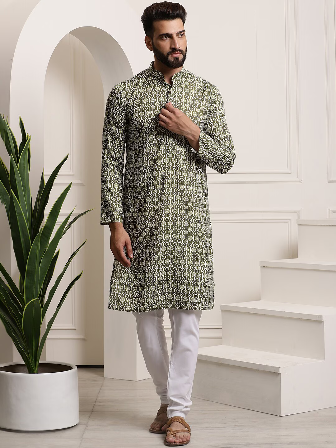 Ethnic Motifs Printed Regular Pure Cotton Kurta With Churidar