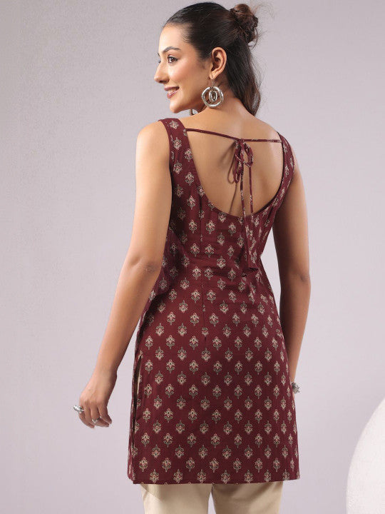 Ethnic Motifs Printed Square Neck Pure Cotton Kurti