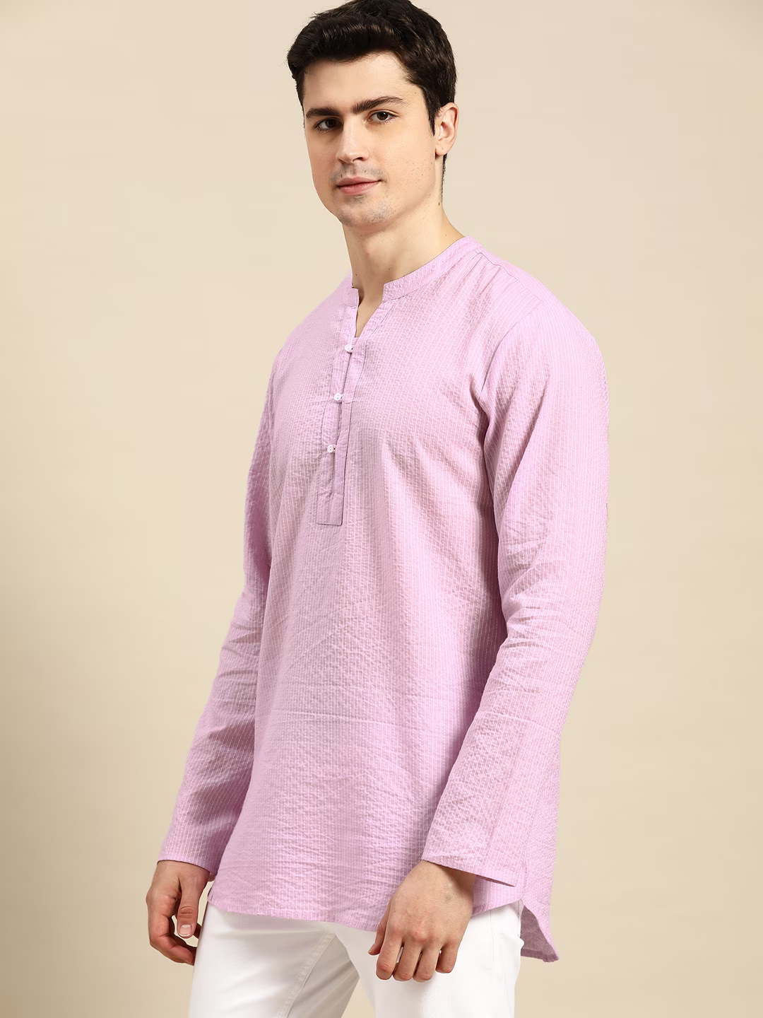 Men Pure Cotton Striped Thread Work Kurta