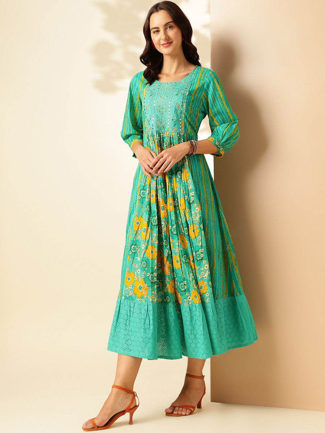 Women Floral Printed Fit And Flared Maxi Dress