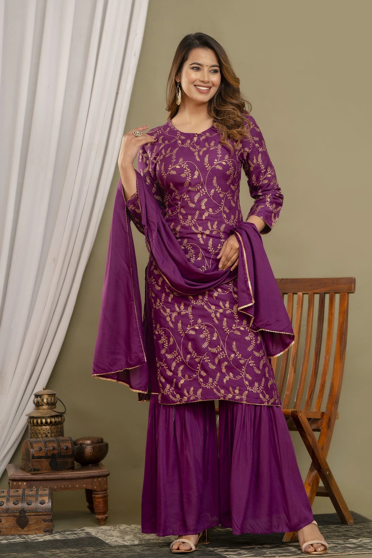 Women Viscose Rayon Kurta Sharara Set