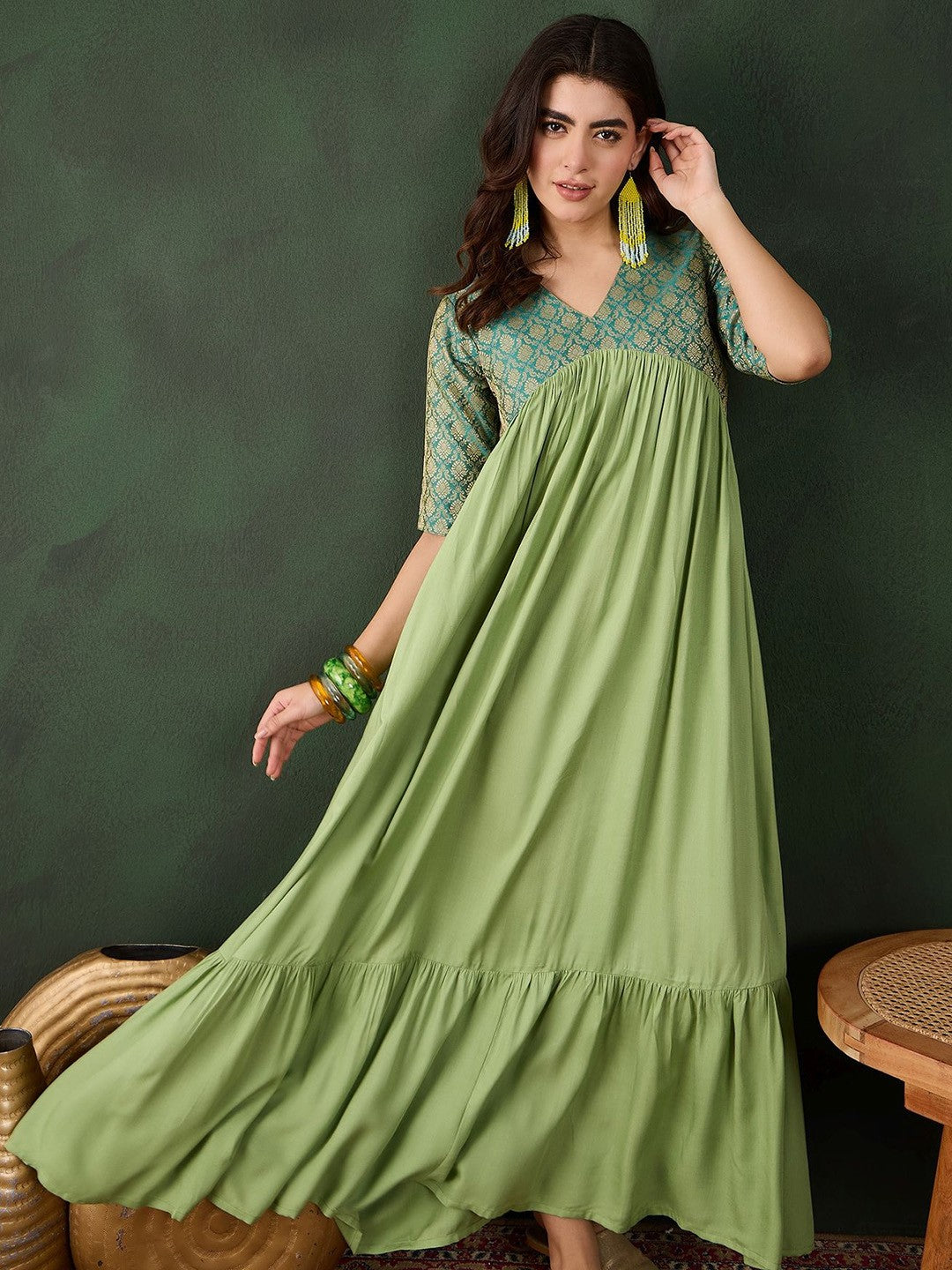 Brocade Tiered Ethnic Dress