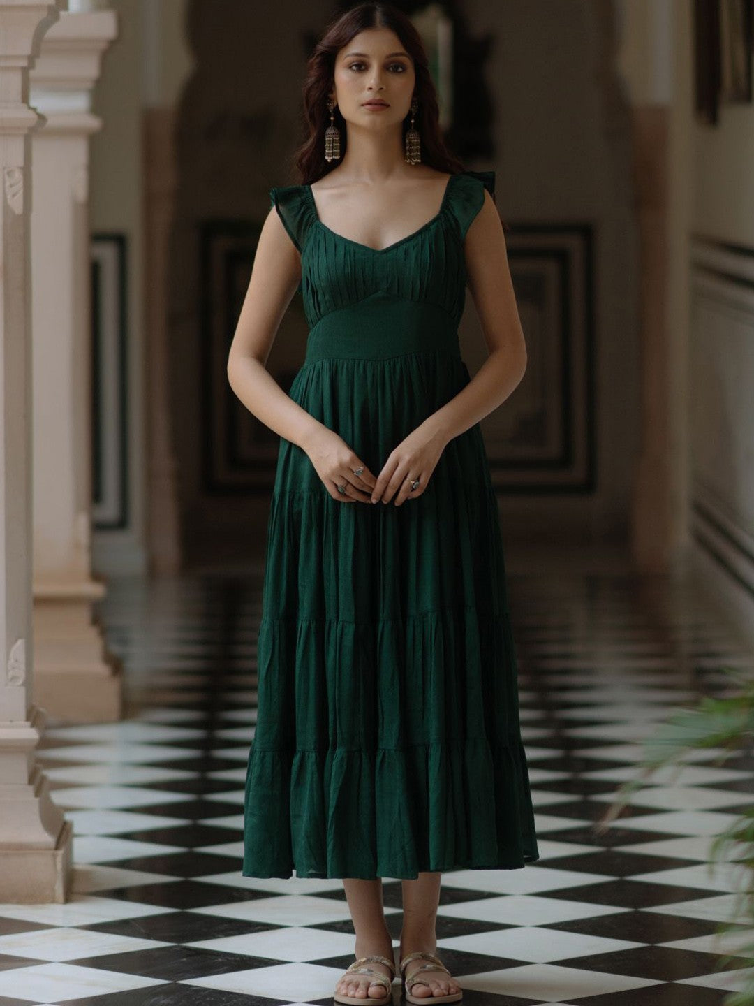 Women Flared Sleevesless Midi Ethnic Dresses