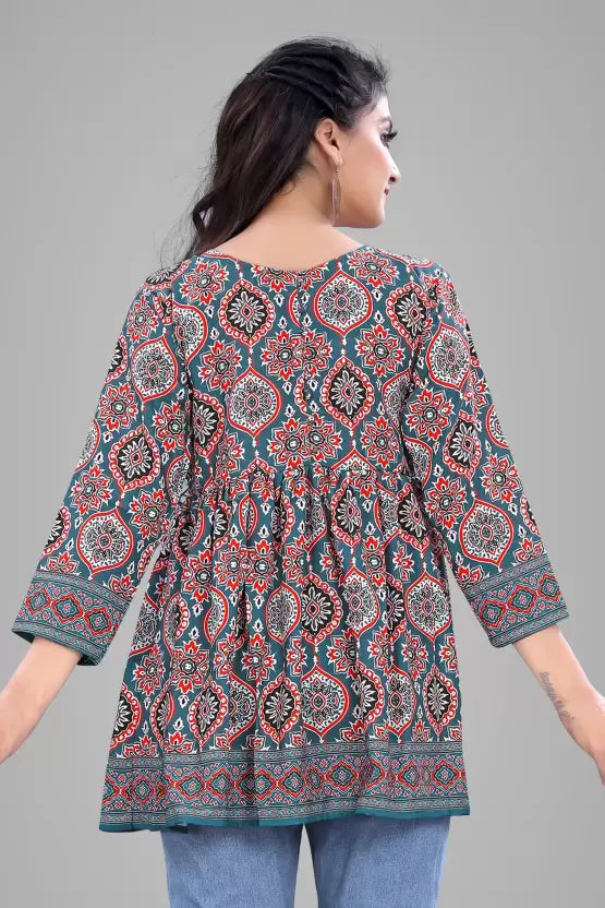 Casual Regular Sleeves Printed Women Multicolor Top