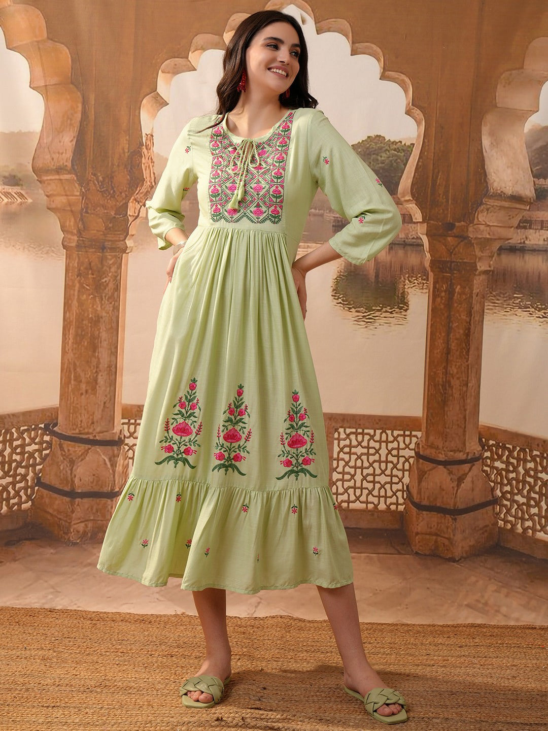Floral Embroidered A Line Midi Dress