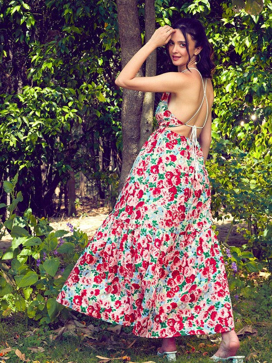 Floral Printed Tiered Maxi Fit & Flare Dress
