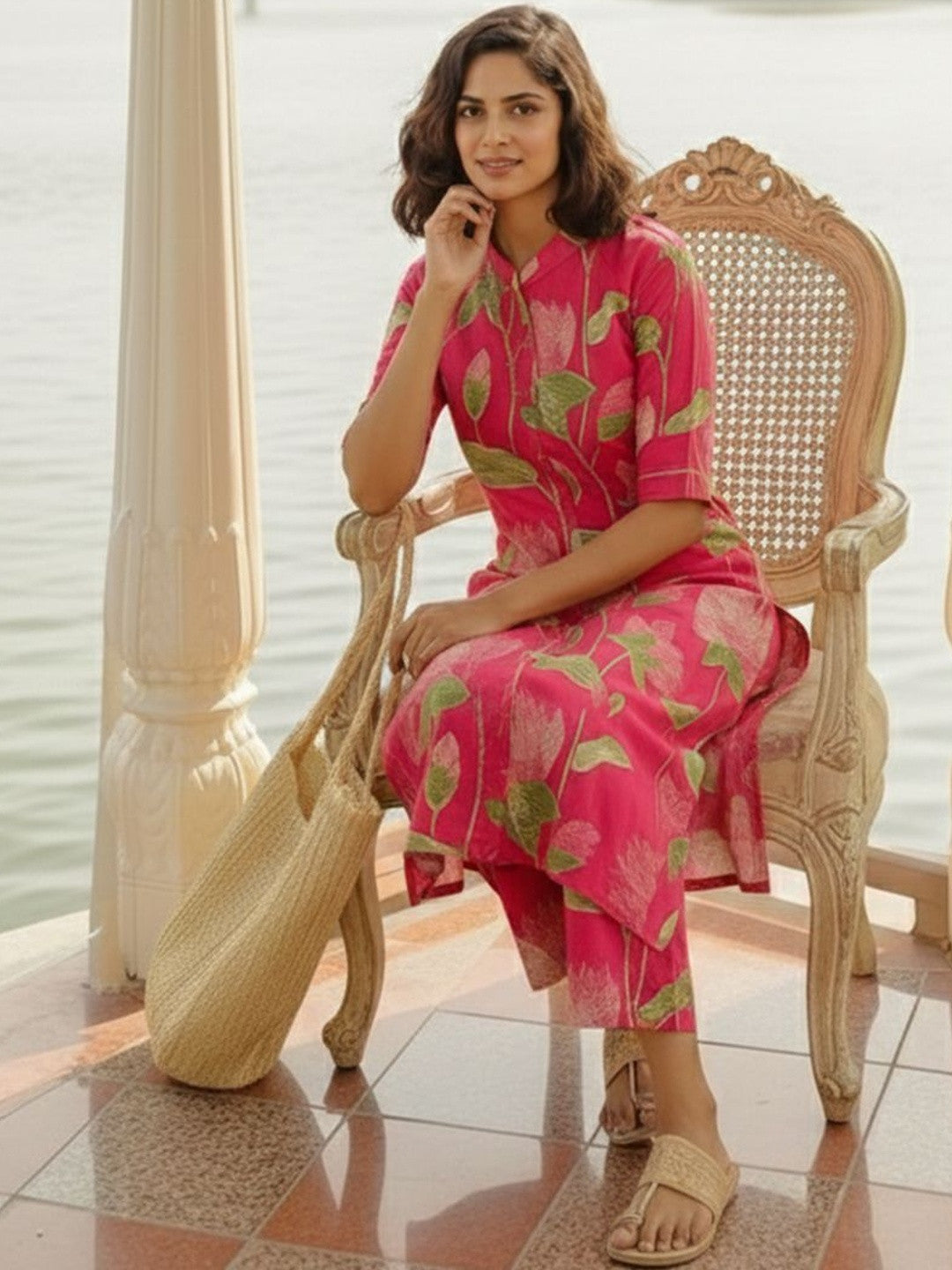 Women Floral Printed Regular Kurta with Trousers