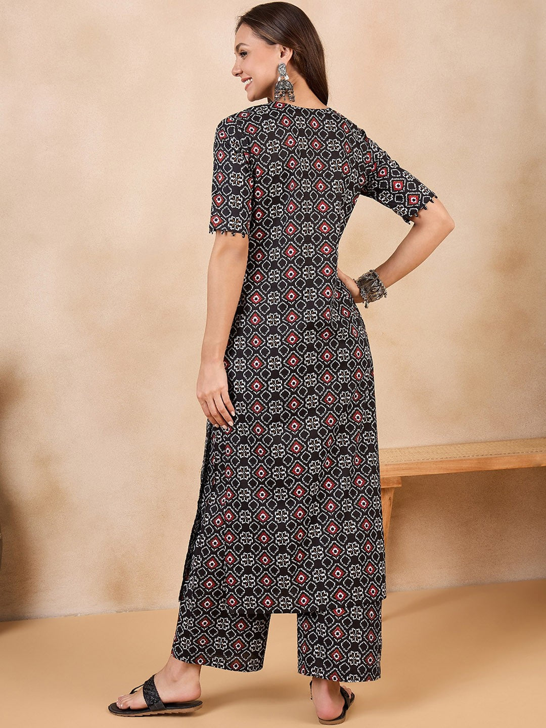Geometric Printed Pure Cotton Straight Kurta With Palazzos