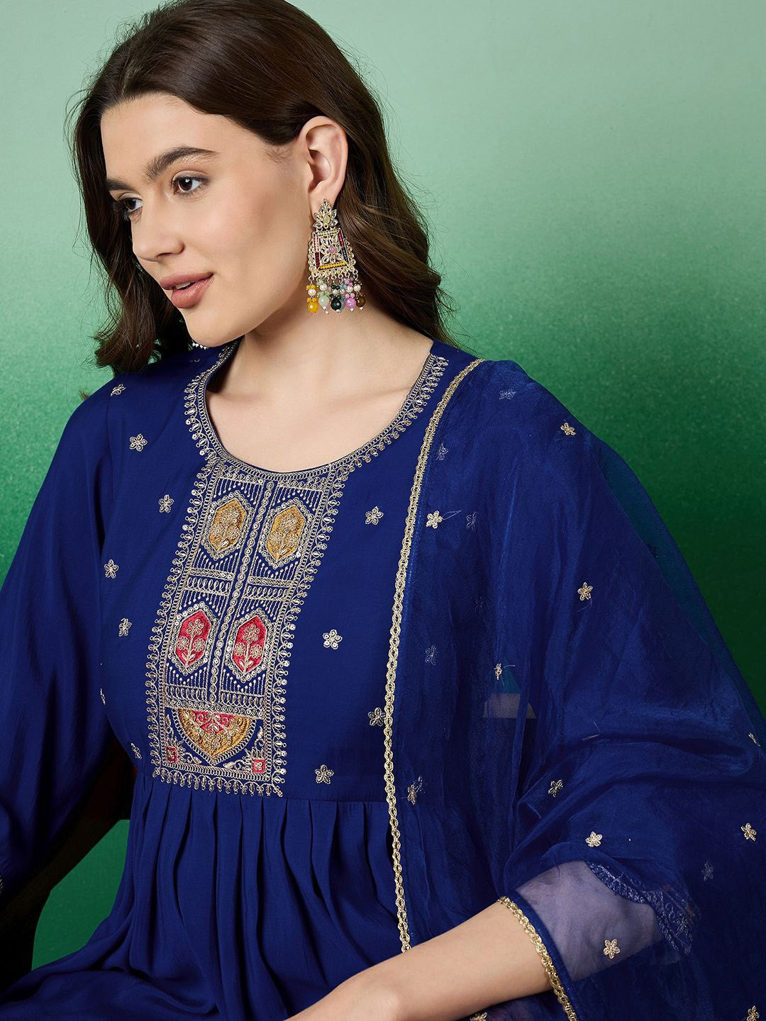 Floral Embroidered A Line Kurta With Pant & Dupatta