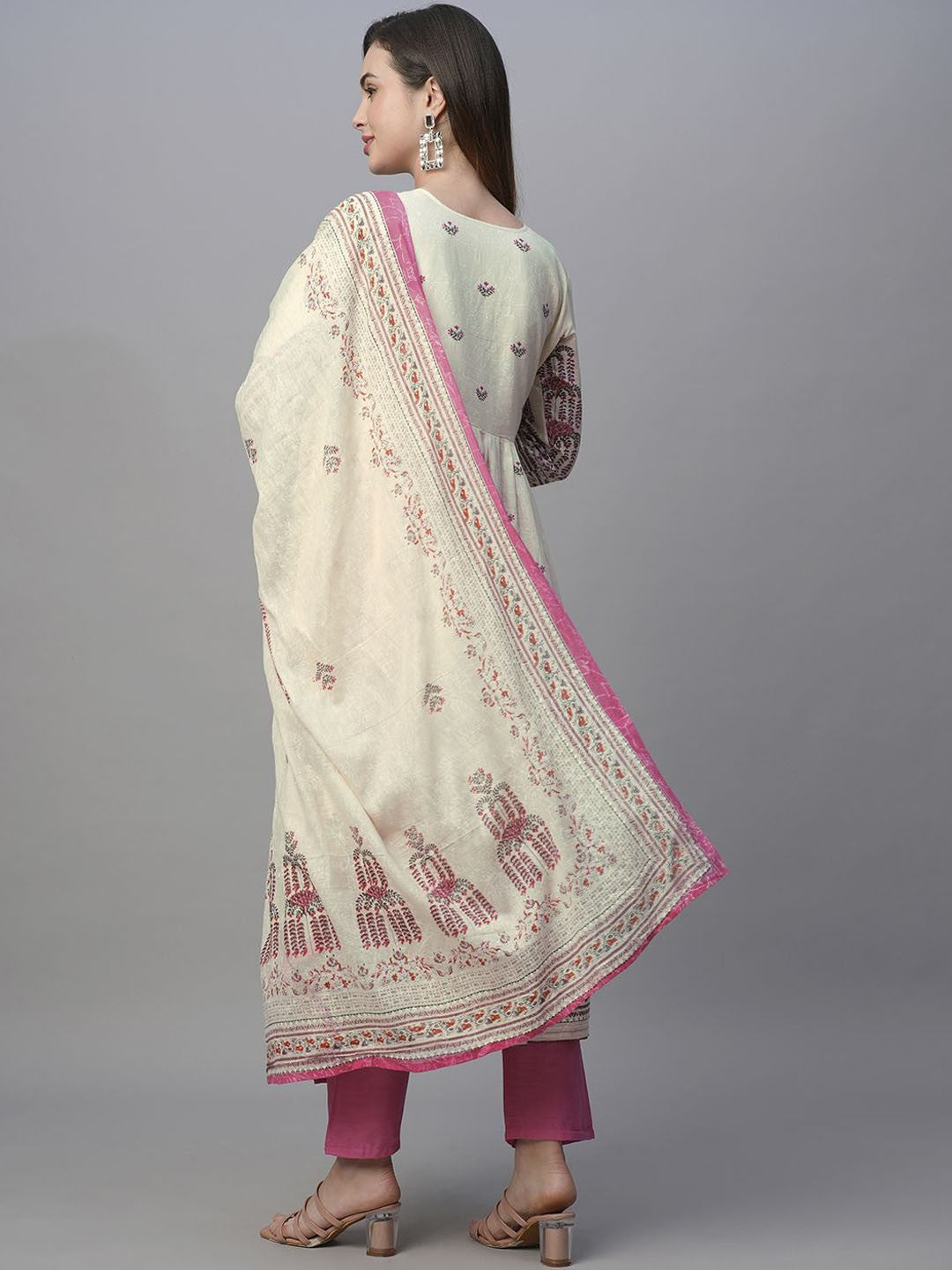 Women Floral Printed Angrakha Pure Cotton Kurta with Trousers & With Dupatta