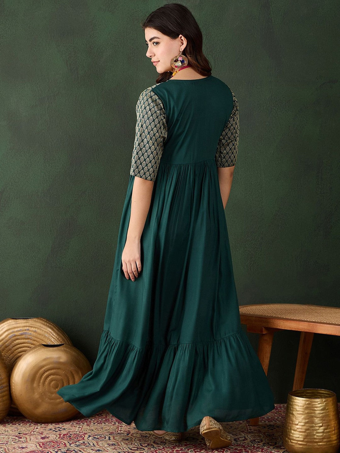 Self Design V-Neck Fit & Flare Tiered Dress