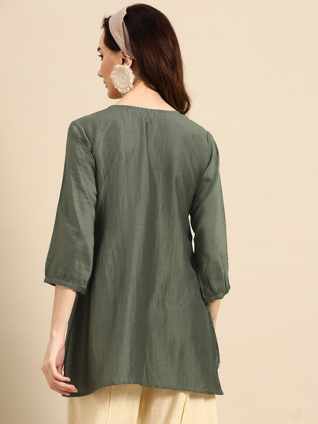 Olive Green Embroidered Longline Top