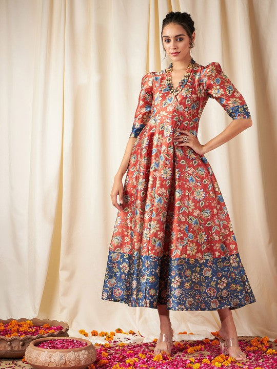 Orange & Blue Floral Maxi Dress – Amy's Cart