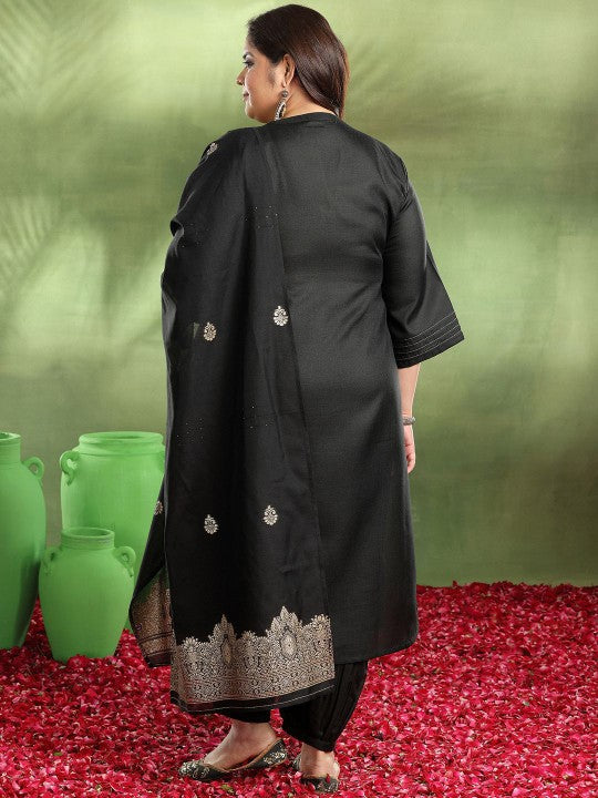 Plus Size Gotta Patti Straight Kurta With Salwar & Dupatta