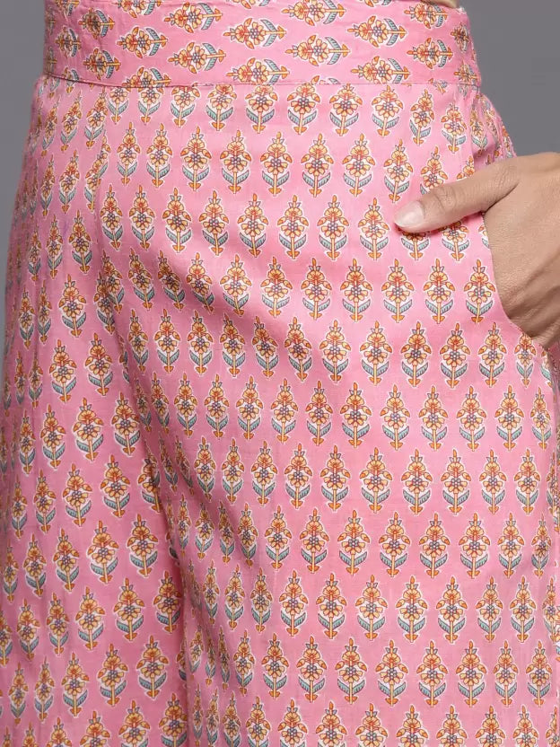 Women Pink Cotton Blend Kurta Set
