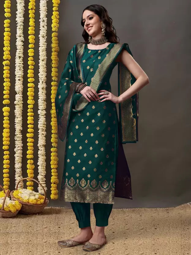 Women Silk Blend Kurta Salwar Dupatta Set