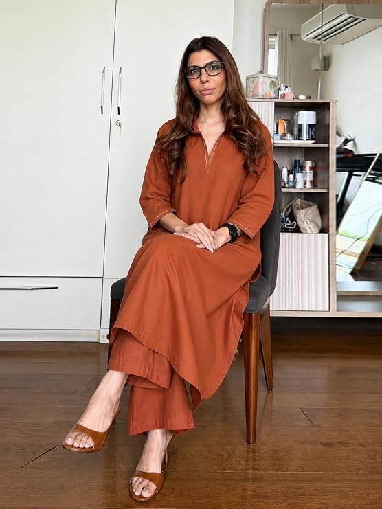 Cotton Blend Rust Shirt Collar Ethnic Wear