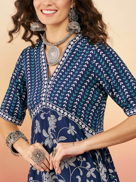 Floral-Printed Empire Ethnic Dress