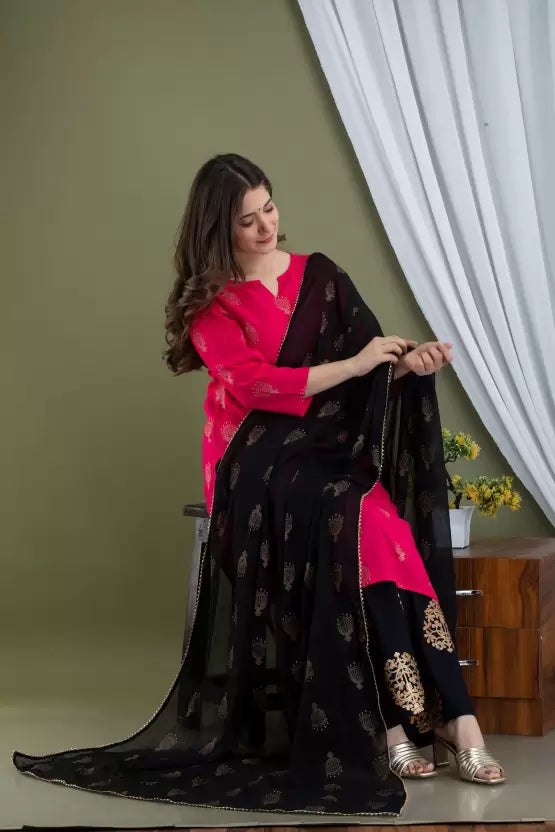 Women Pink Viscose Rayon Kurta and Sharara Set
