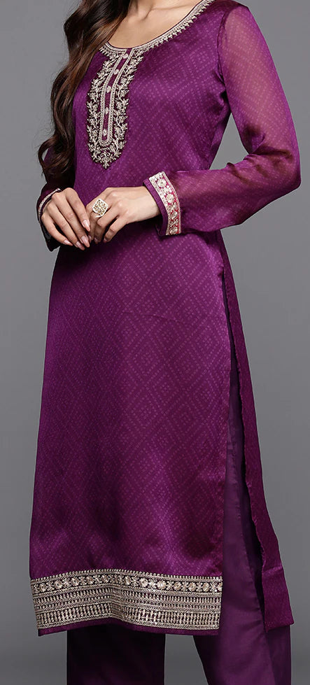 Floral Printed Kurta with Trousers & With Dupatta