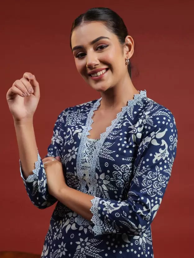 Women Blue Pure Cotton Kurta Pant Set