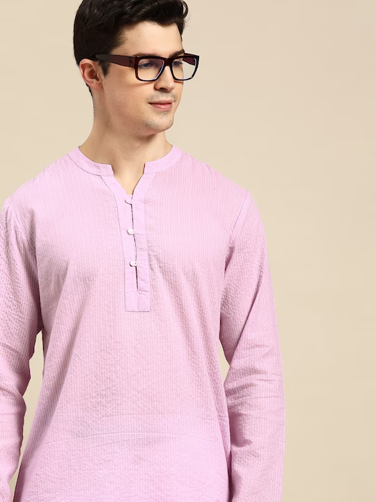 Men Pure Cotton Striped Thread Work Kurta