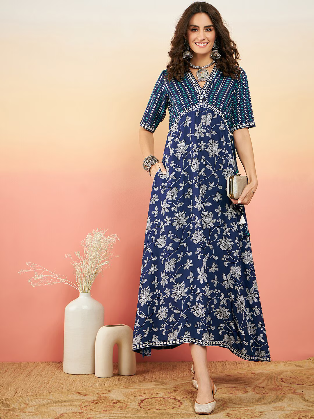 Floral-Printed Empire Ethnic Dress