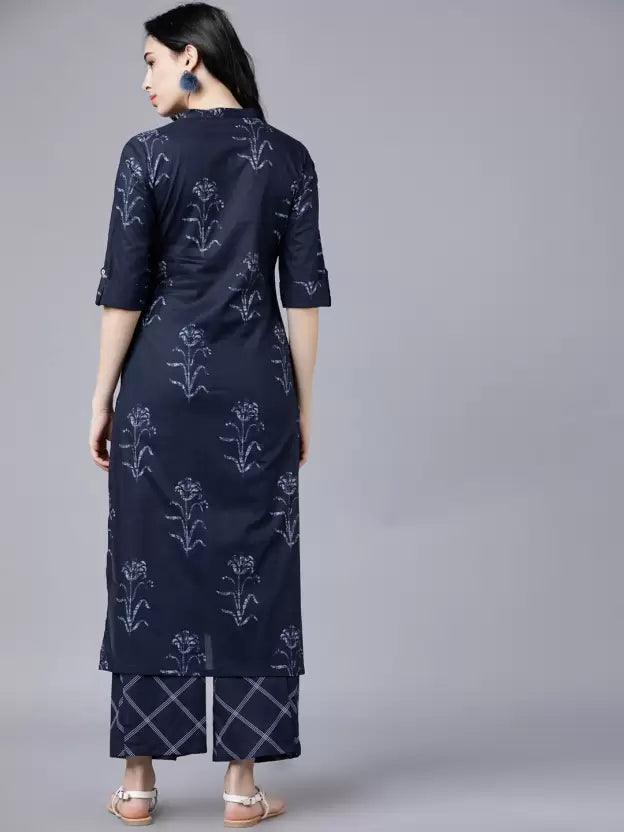 Women Blue Printed Kurta Palazzo set
