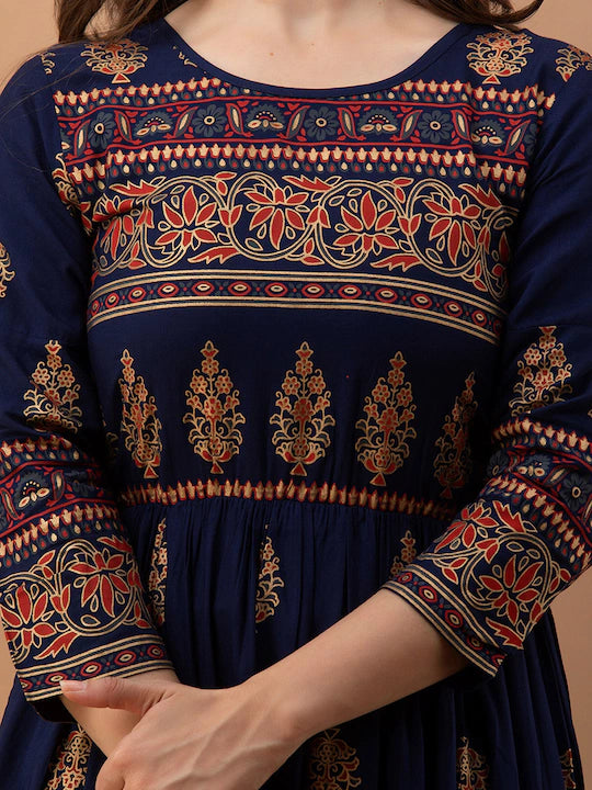 Blue Ethnic Motifs Maxi Maxi Dress