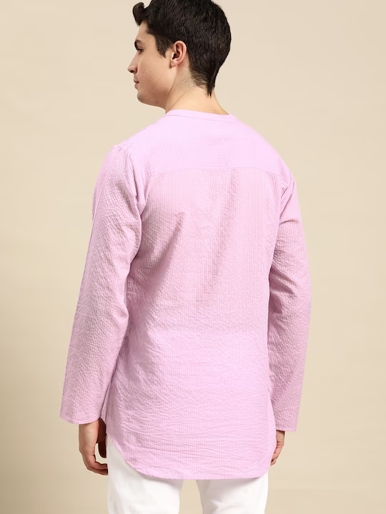 Men Pure Cotton Striped Thread Work Kurta