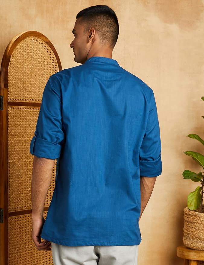 Men's 100% Cotton Solid Short Length Casual Kurta