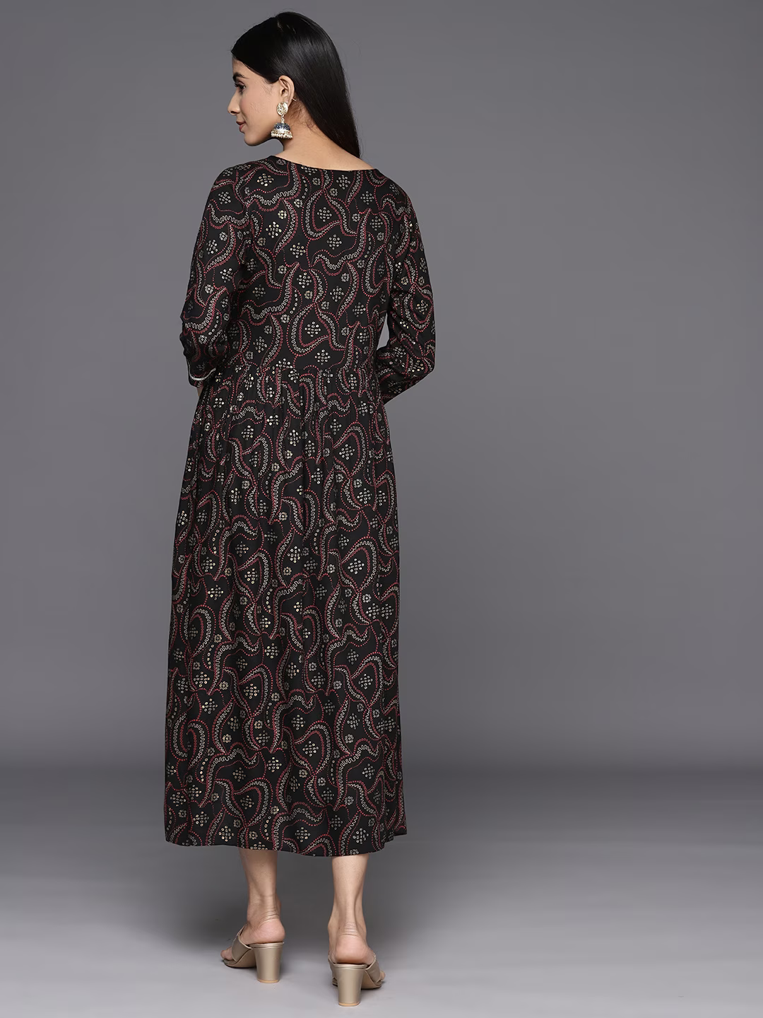 Ethnic Motifs Embellished Fit & Flare Midi Ethnic Dress
