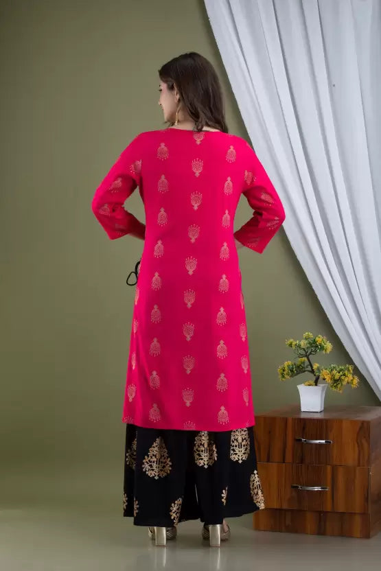 Women Pink Viscose Rayon Kurta and Sharara Set