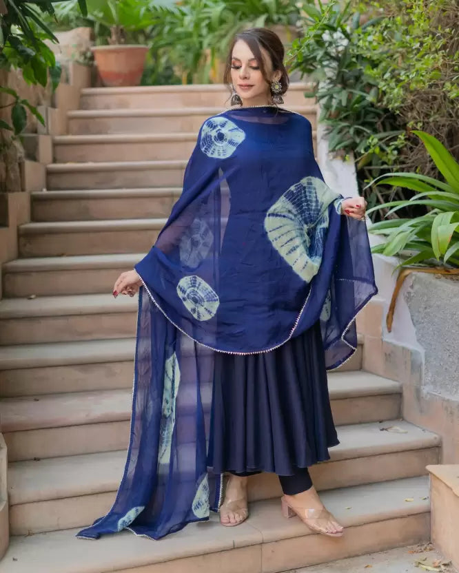 Women Blue Anarkali Kurta set with Shawl