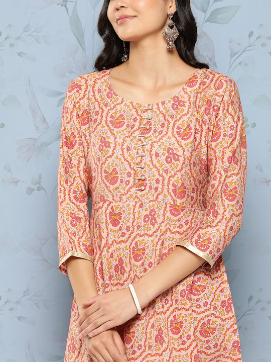 Floral Ethnic A-Line Maxi Ethnic Dress