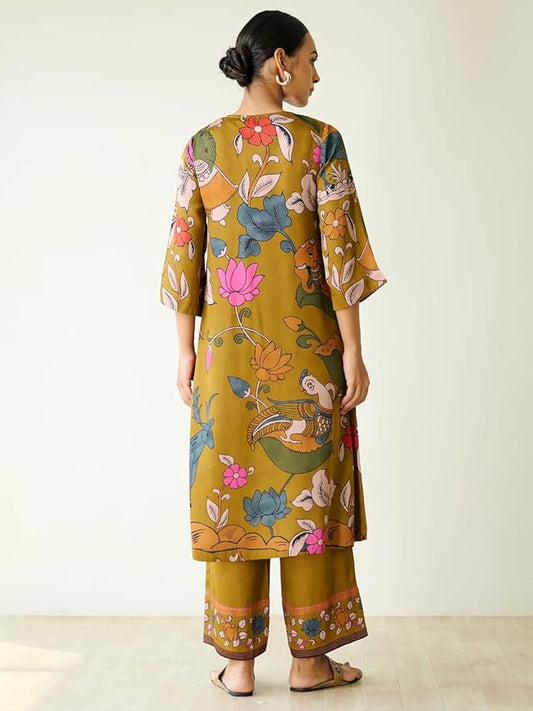 Women's Rayon Viscose Straight Printed Kurta with Palazzo