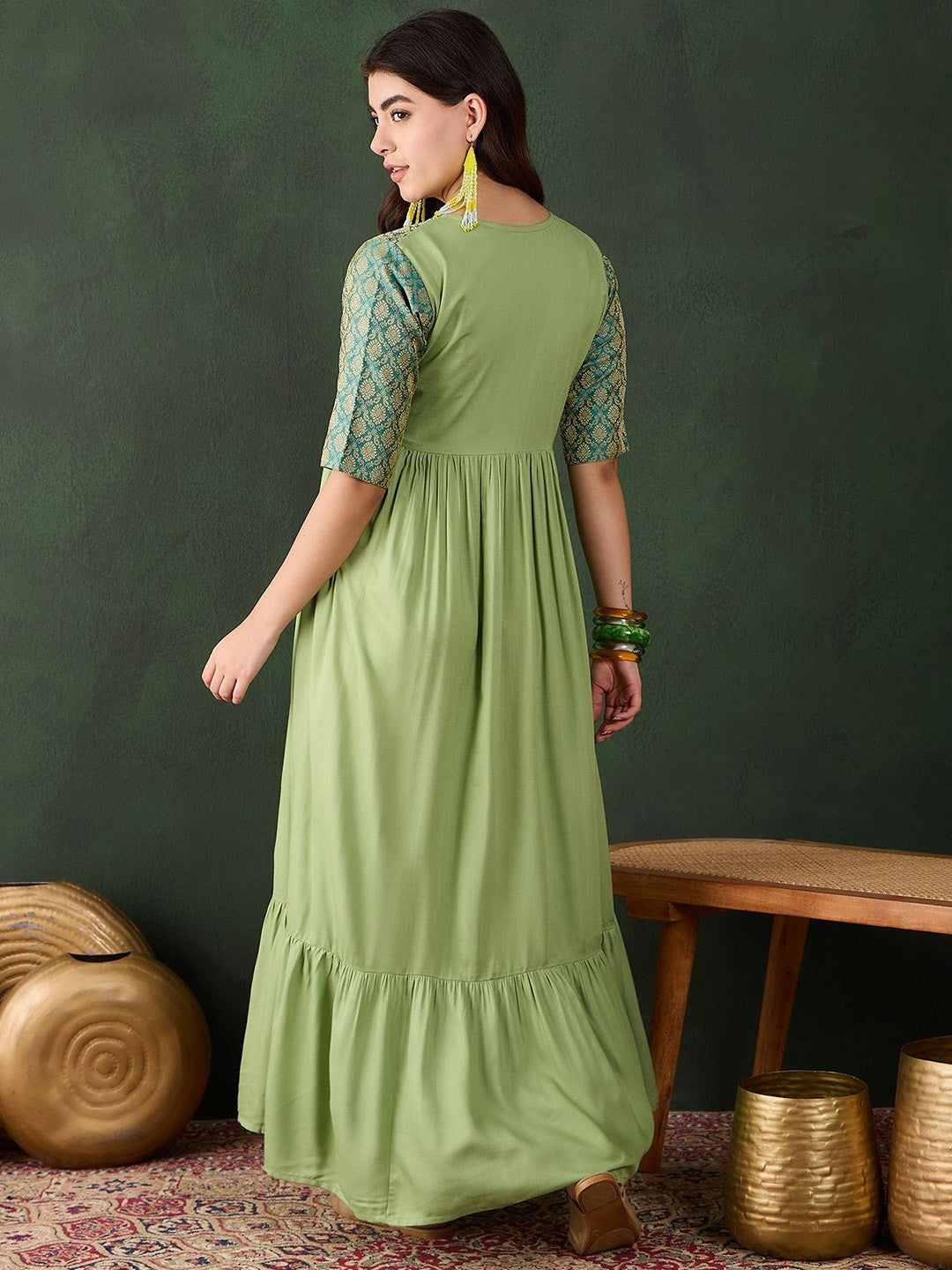 Brocade Tiered Ethnic Dress
