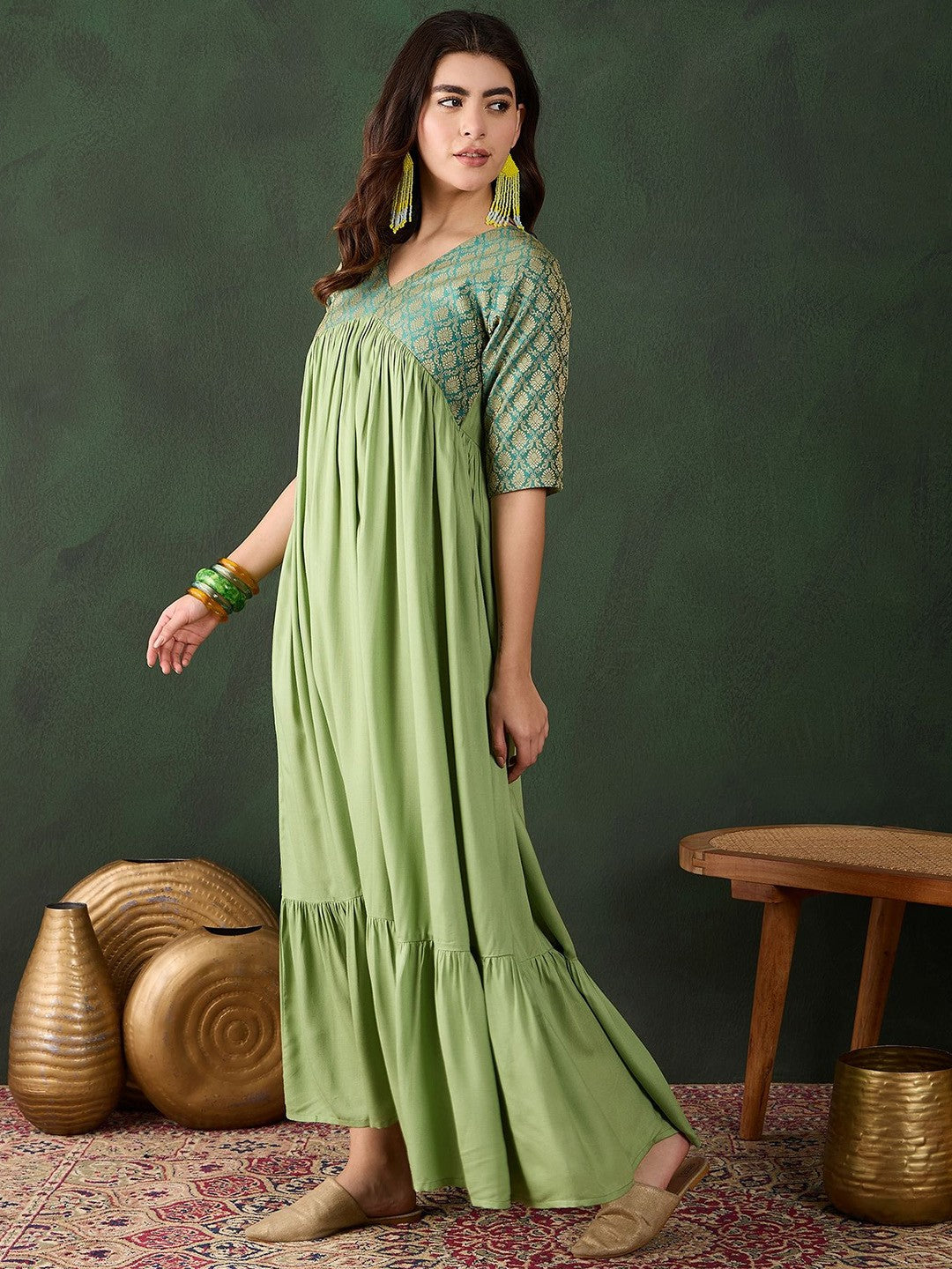 Brocade Tiered Ethnic Dress