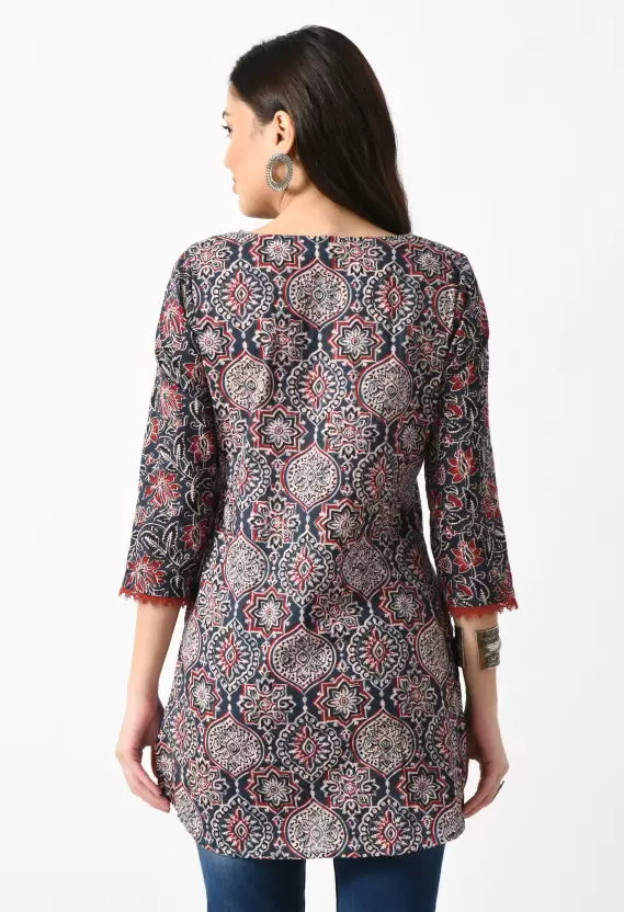 Casual Regular Sleeves Printed Women Blue Top