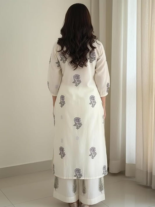 Comfy Women Kurta with Palazzo - White