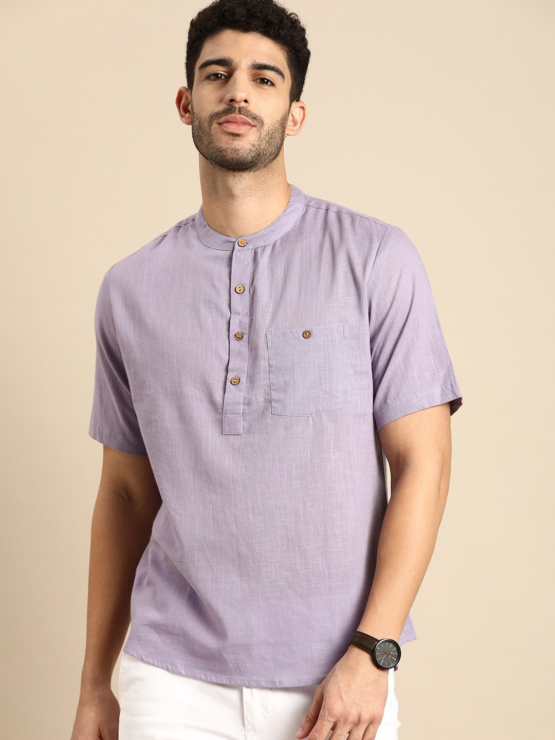 Men Lavender Pastels Pure Cotton Kurta