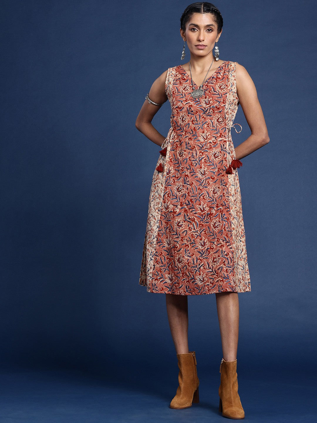Pure Cotton Ethnic Motifs Printed A-Line Kalamkari Ethnic Dresses