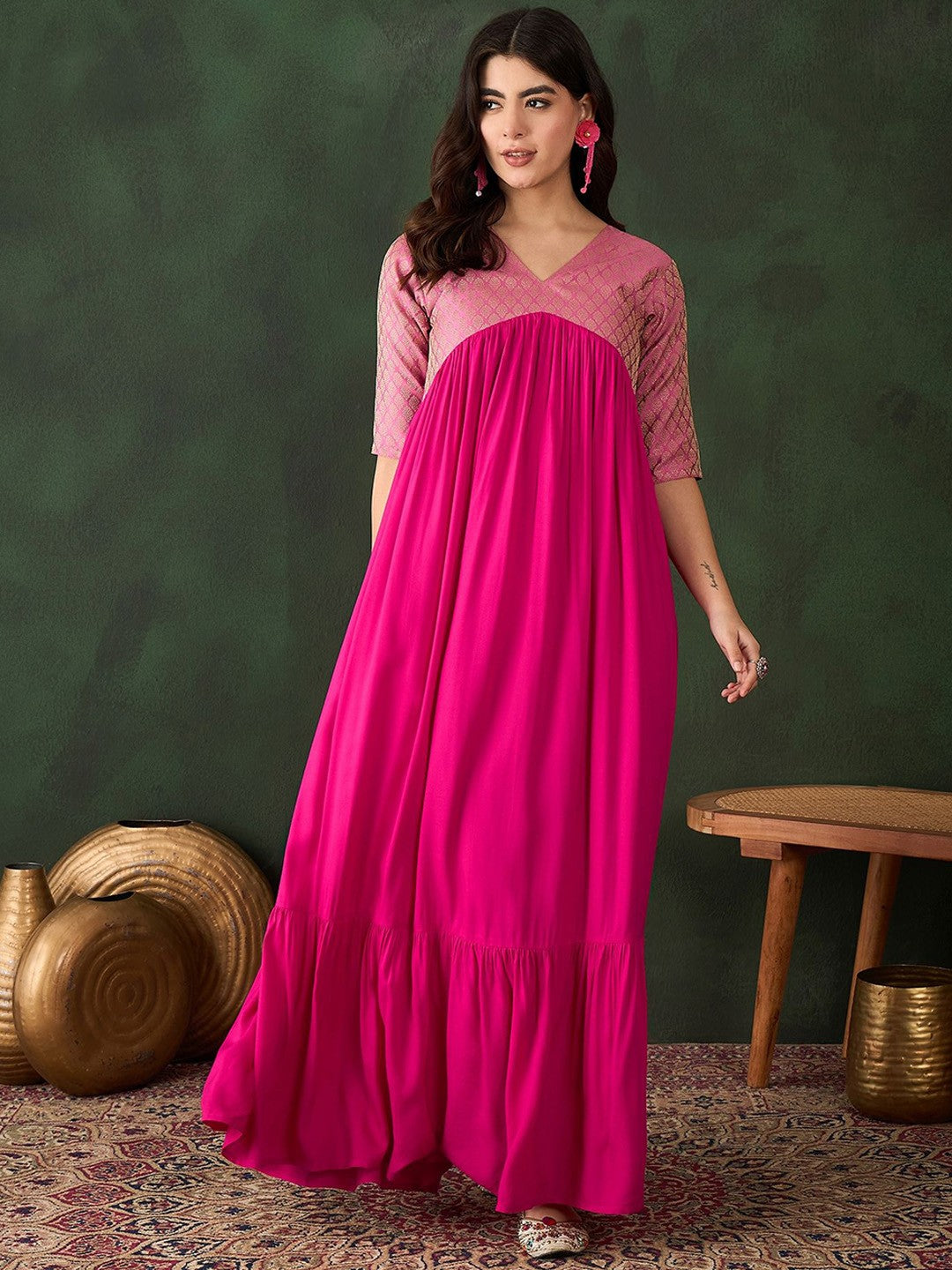 Brocade Tiered Ethnic Dress
