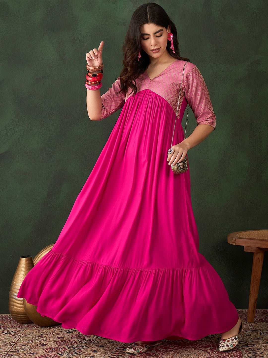 Brocade Tiered Ethnic Dress