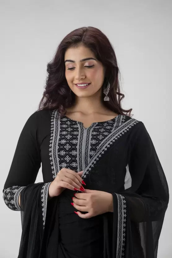 Women Stylish A-line Viscose Rayon Kurta, Pant And Dupatta Set